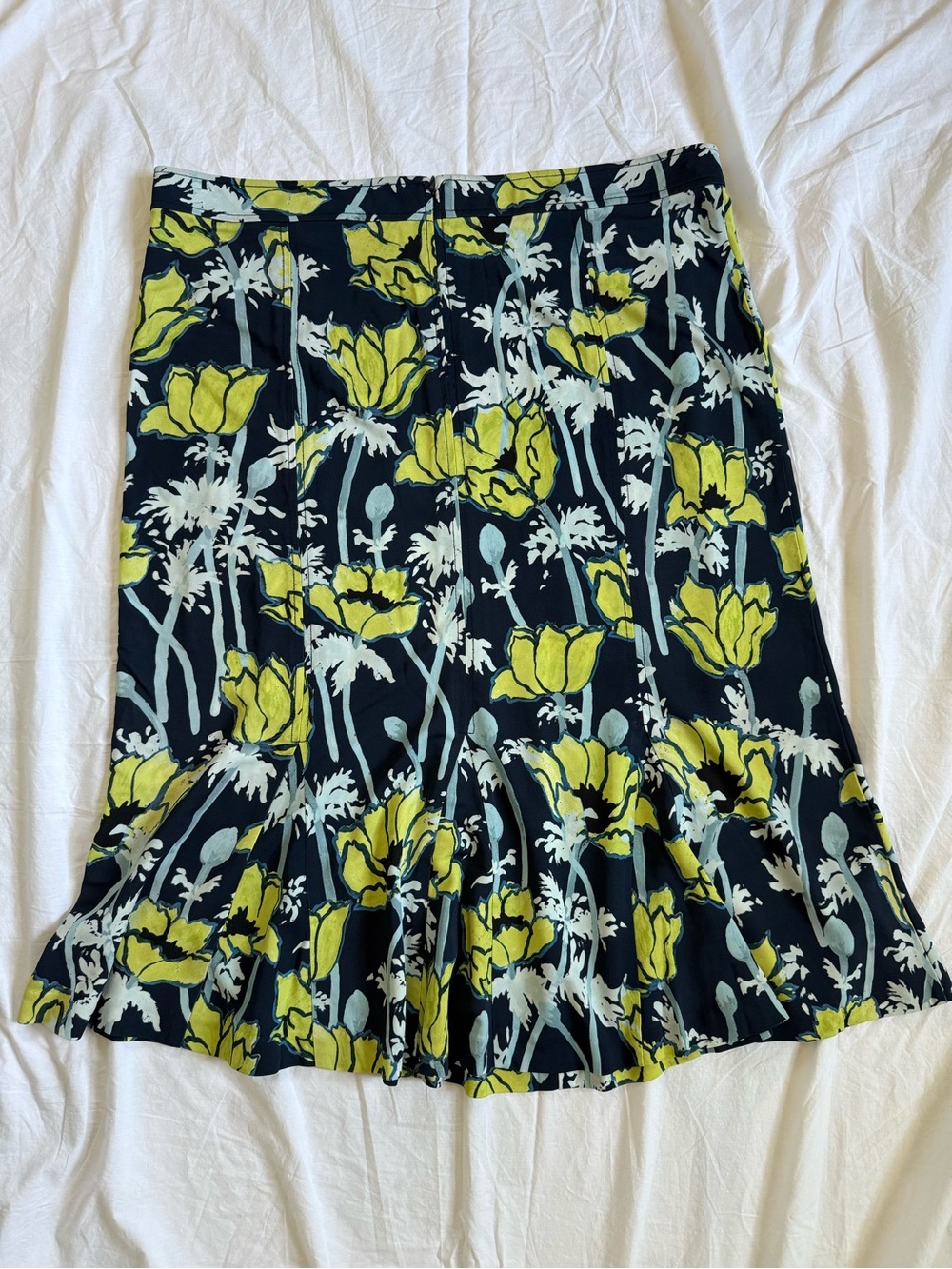Tory Burch Navy A-Line Skirt with Yellow Floral Print